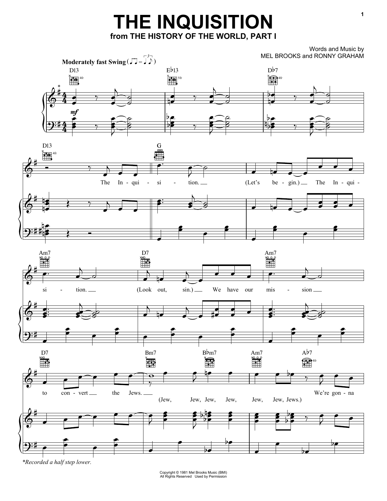 Mel Brooks The Inquisition (from The History Of The World, Part I) Sheet Music