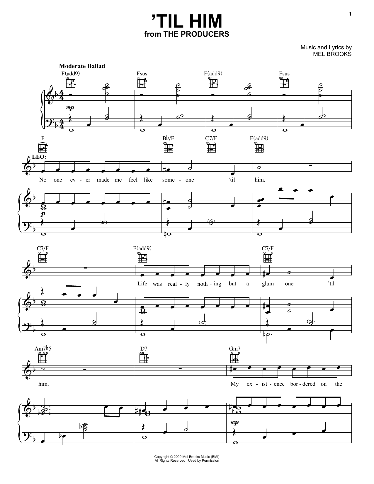 Mel Brooks 'Til Him (from The Producers) Sheet Music