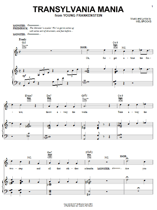 Mel Brooks Transylvania Mania Sheet Music