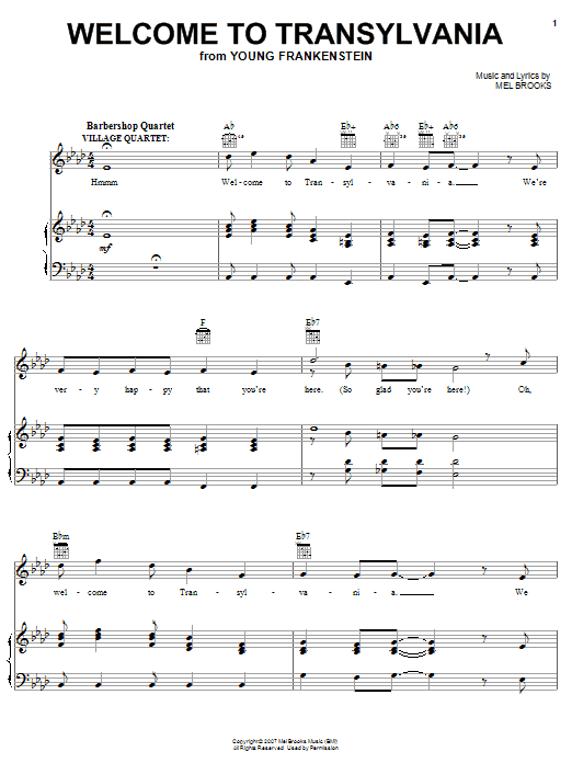 Mel Brooks Welcome To Transylvania Sheet Music