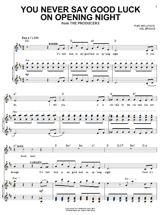 Mel Brooks You Never Say Good Luck On Opening Night Sheet Music