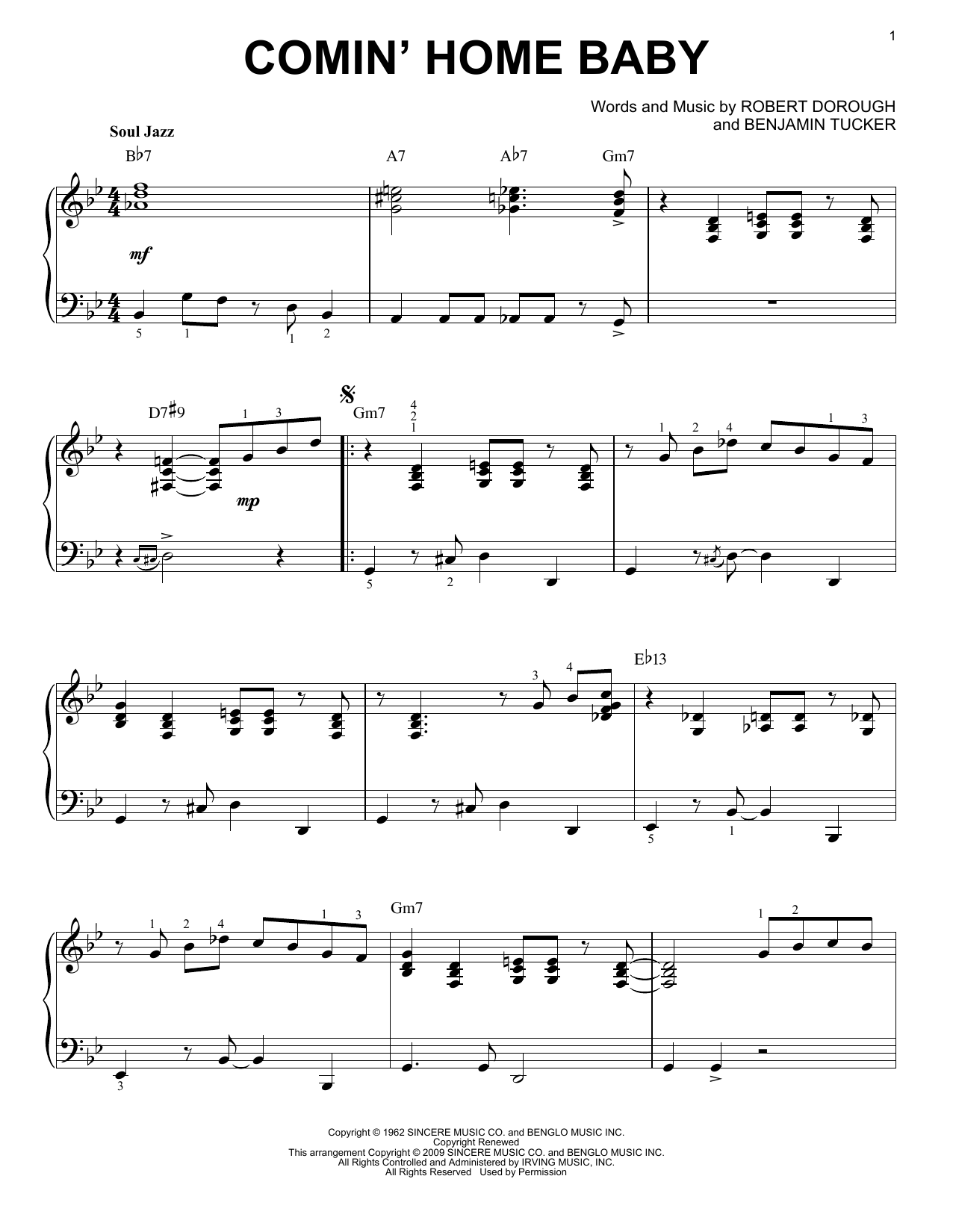 Mel Torme Comin' Home Baby [Jazz version] Sheet Music