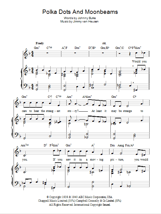 Mel Torme Polka Dots And Moonbeams Sheet Music