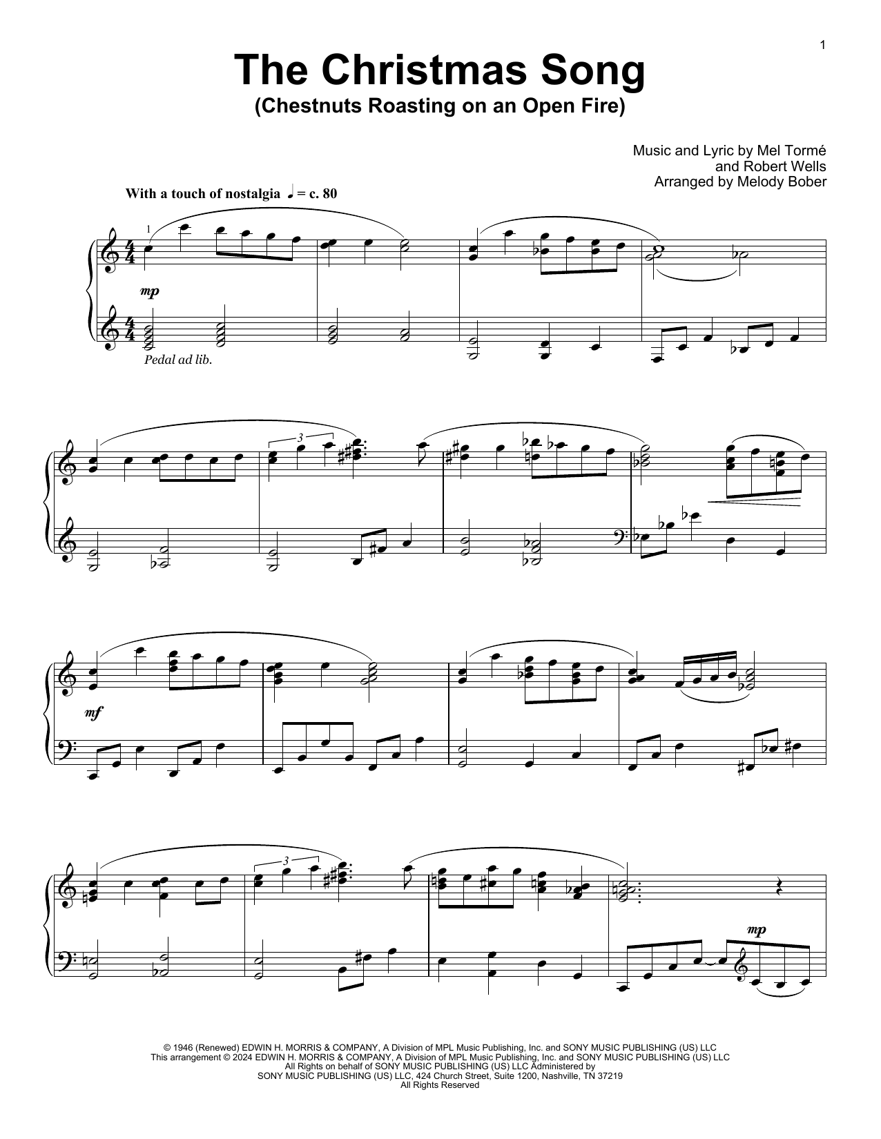 Mel Torme The Christmas Song (Chestnuts Roasting On An Open Fire) (arr. Melody Bober) Sheet Music