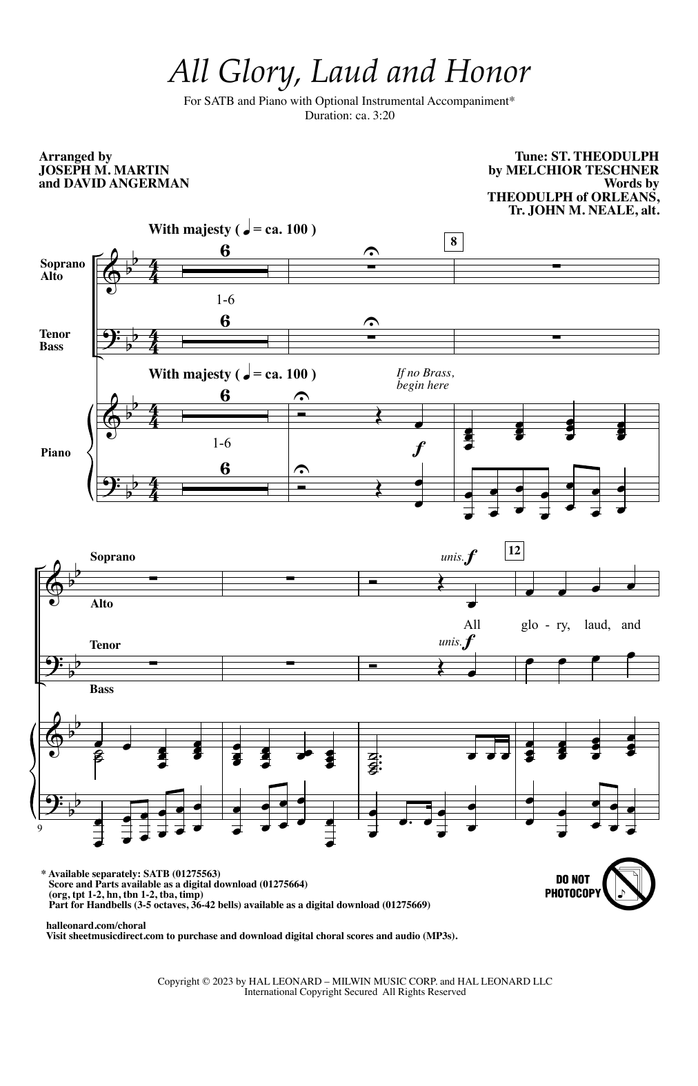 Melchior Teschner All Glory, Laud and Honor (arr. Joseph M. Martin and David Angerman) Sheet Music