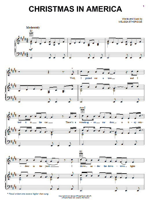 Melissa Etheridge Christmas In America Sheet Music