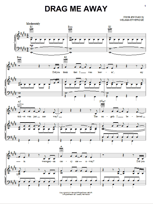 Melissa Etheridge Drag Me Away Sheet Music