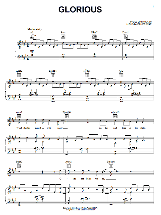 Melissa Etheridge Glorious Sheet Music