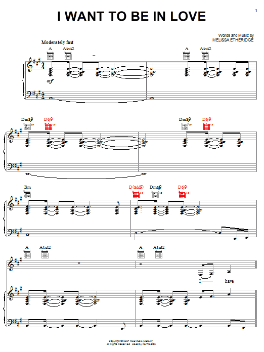 Melissa Etheridge I Want To Be In Love Sheet Music