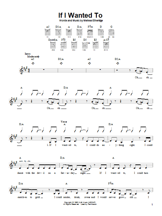 Melissa Etheridge If I Wanted To Sheet Music