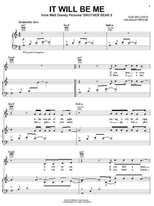 Melissa Etheridge It Will Be Me Sheet Music