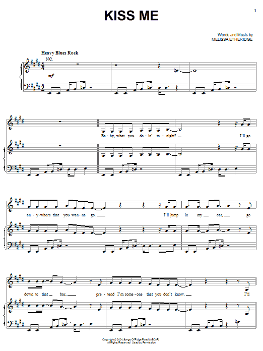Melissa Etheridge Kiss Me Sheet Music