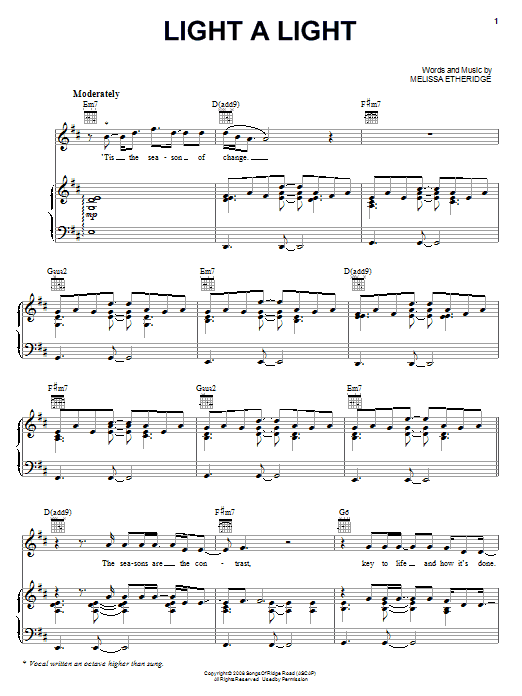 Melissa Etheridge Light A Light Sheet Music