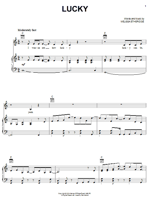 Melissa Etheridge Lucky Sheet Music