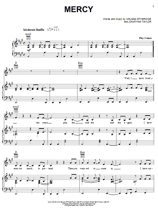Melissa Etheridge Mercy Sheet Music
