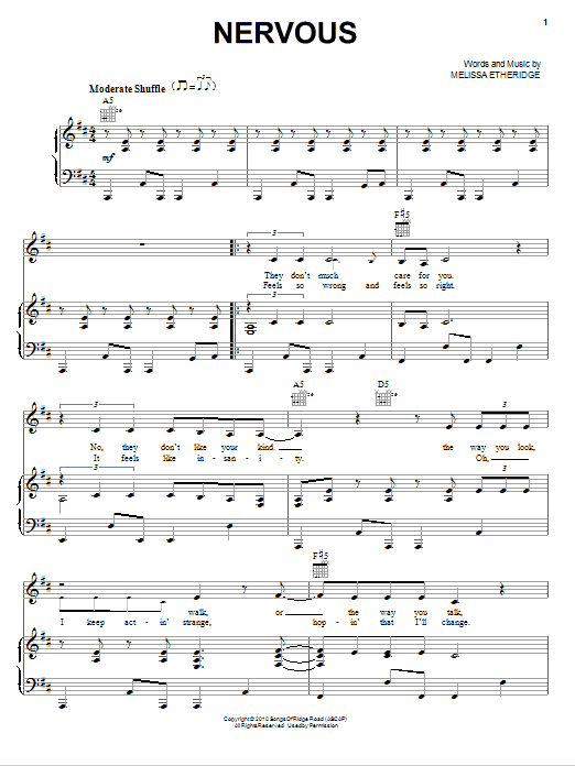 Melissa Etheridge Nervous Sheet Music