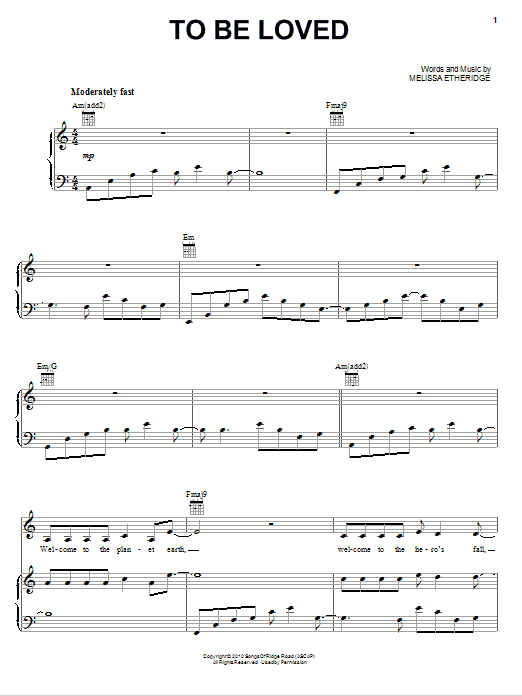 Melissa Etheridge To Be Loved Sheet Music