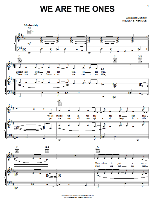 Melissa Etheridge We Are The Ones Sheet Music