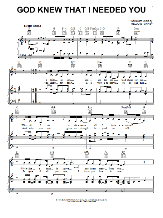 Melodie Tunney God Knew That I Needed You Sheet Music