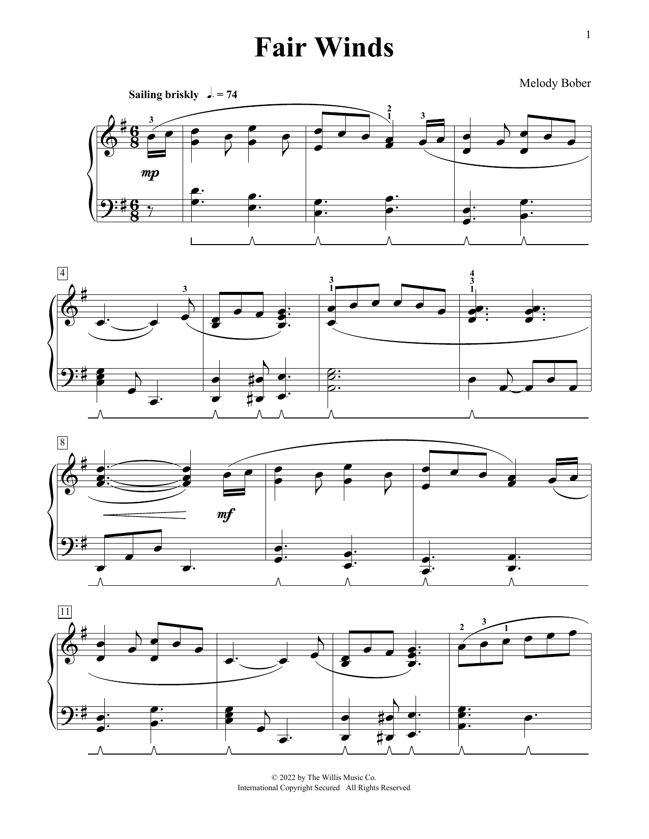 Melody Bober Fair Winds Sheet Music