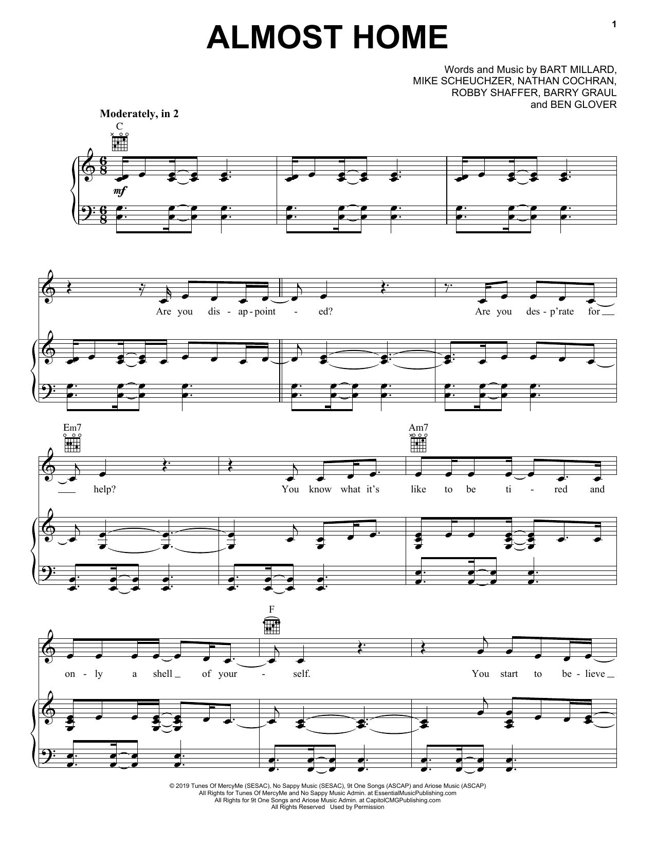 MercyMe Almost Home Sheet Music