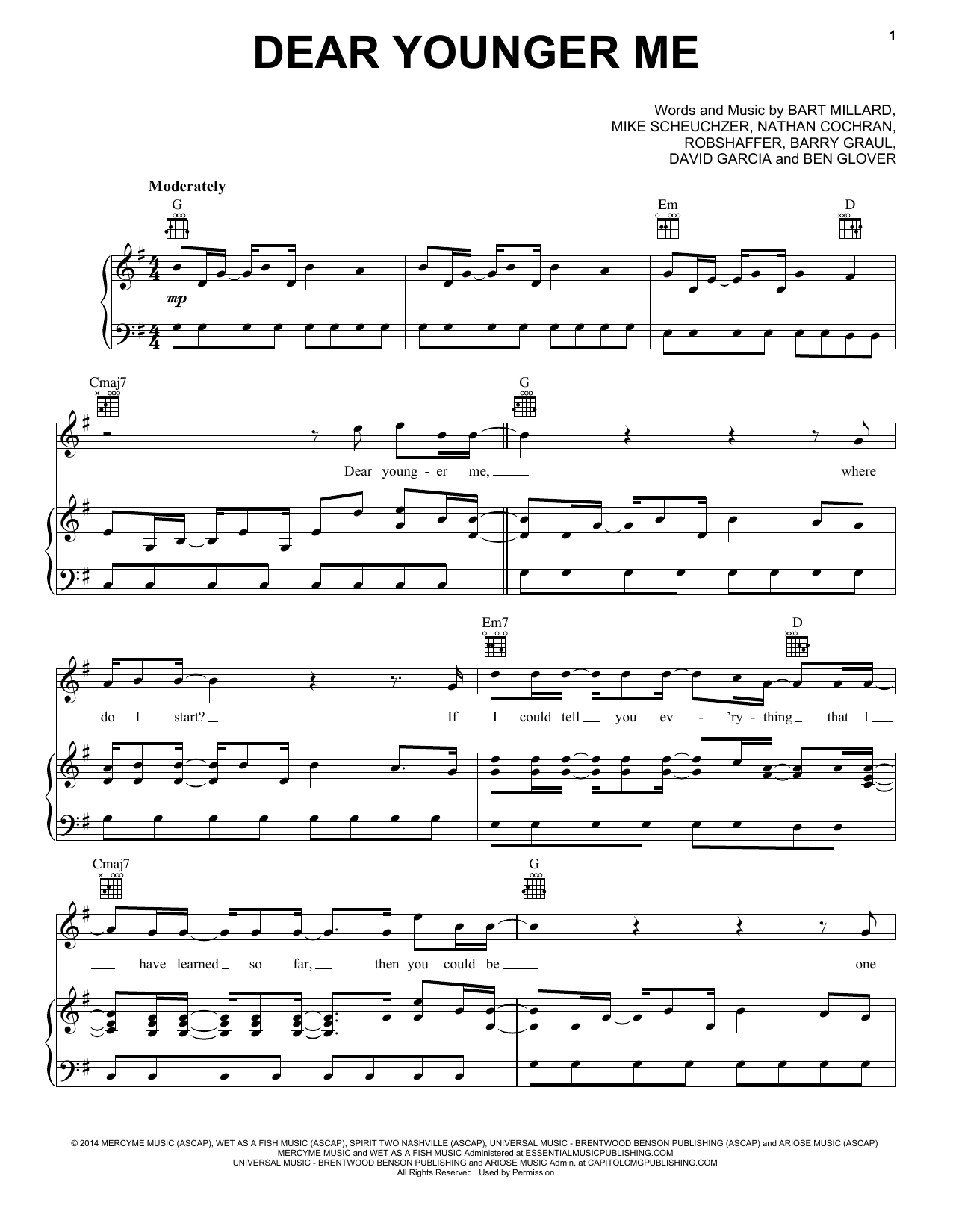 MercyMe Dear Younger Me Sheet Music
