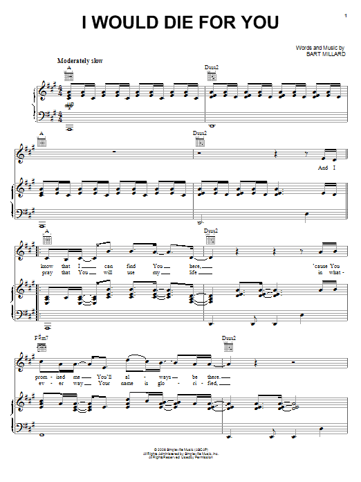 MercyMe I Would Die For You Sheet Music
