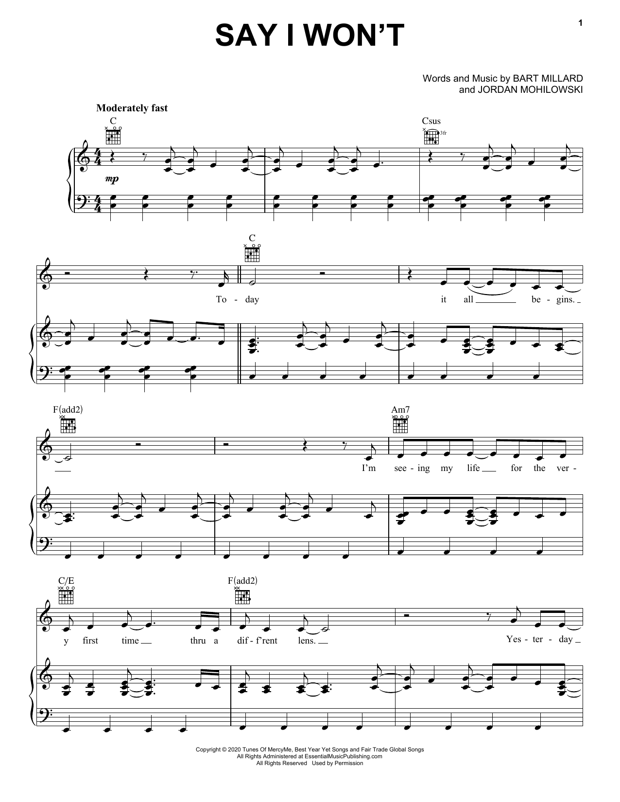 MercyMe Say I Won't Sheet Music