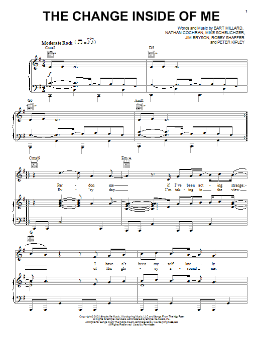 MercyMe The Change Inside Of Me Sheet Music