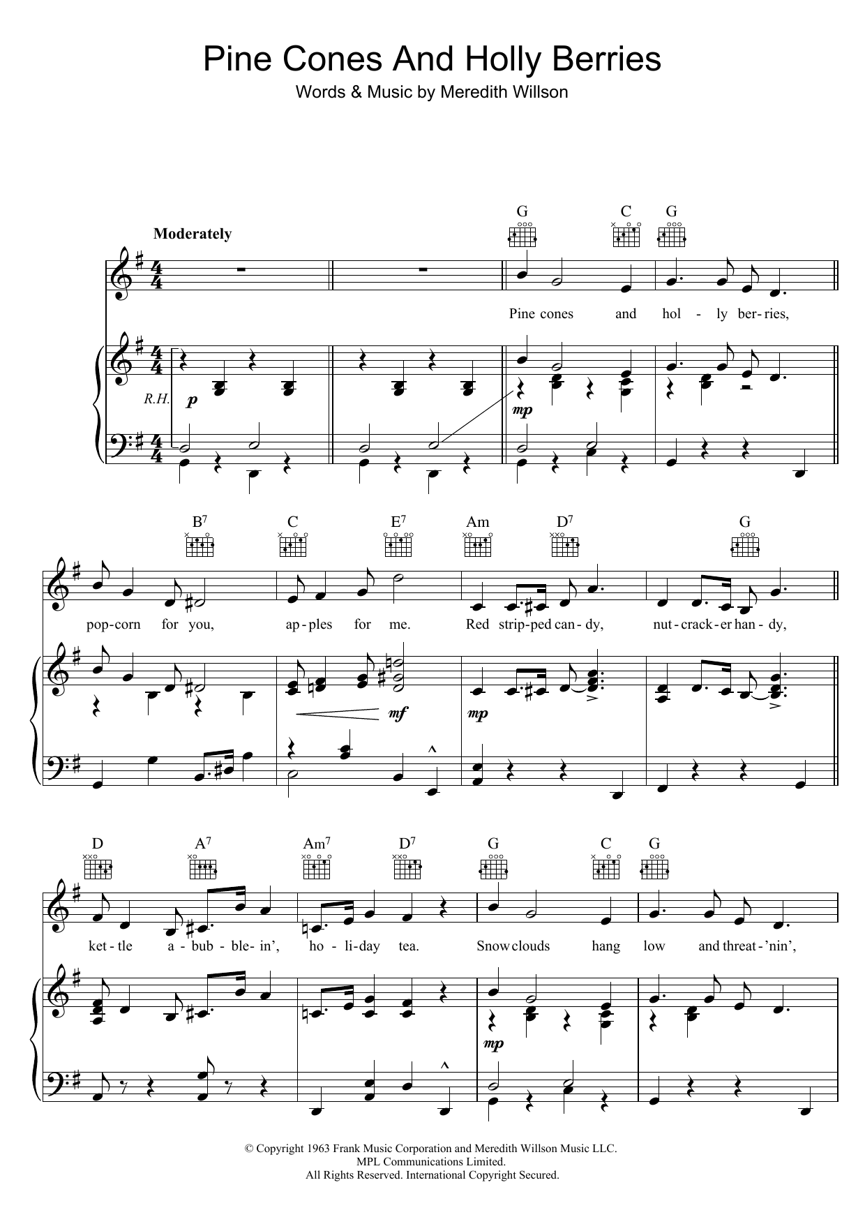 Meredith Willson Pine Cones And Holly Berries Sheet Music