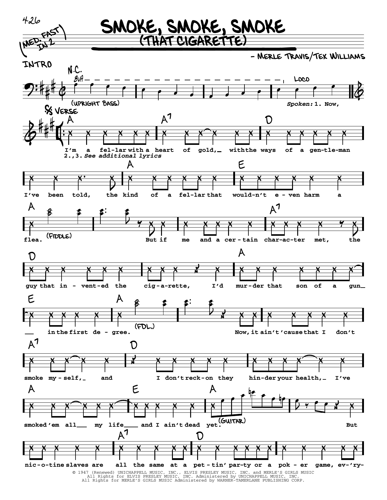 Merle Travis Smoke! Smoke! Smoke! (That Cigarette) Sheet Music