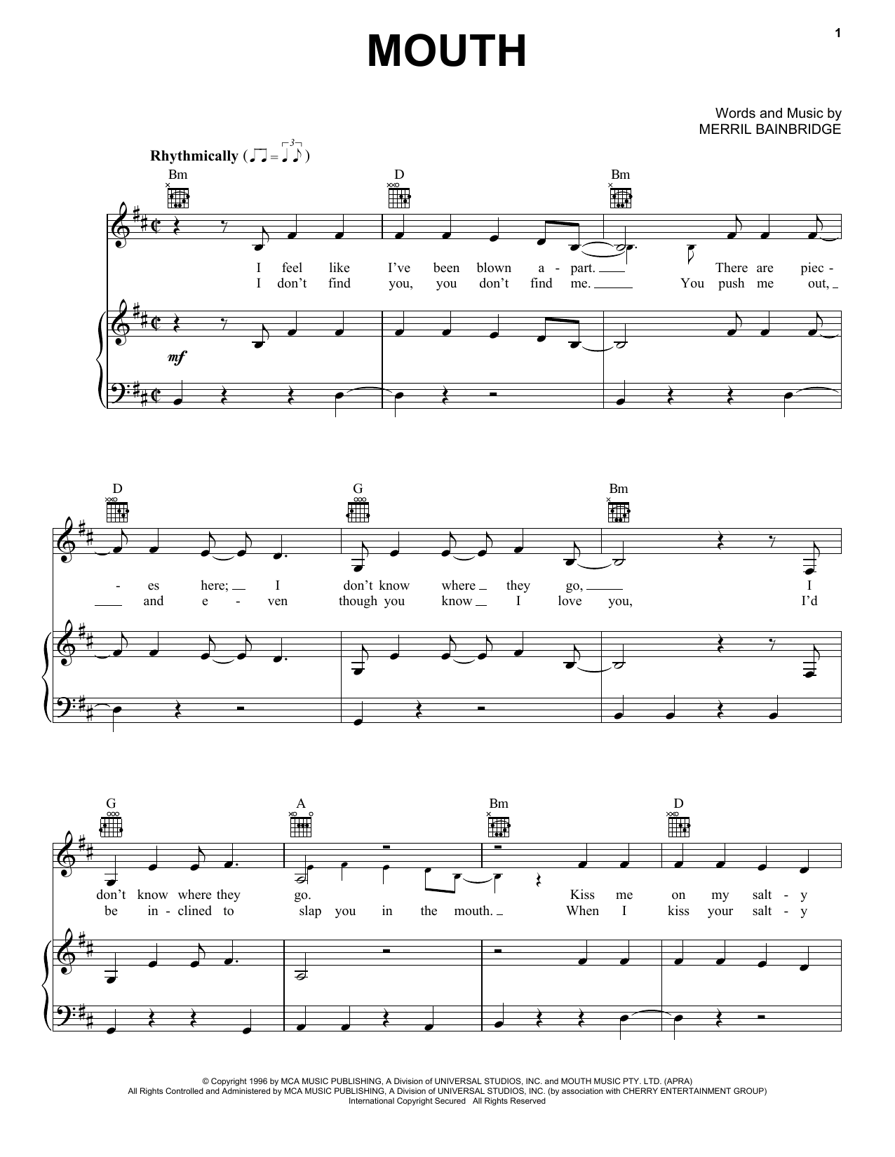 Merril Bainbridge Mouth Sheet Music
