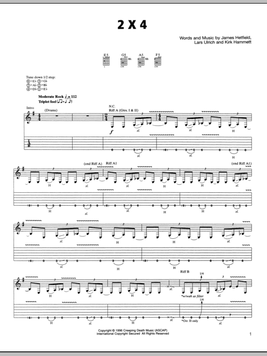 Metallica 2 x 4 Sheet Music