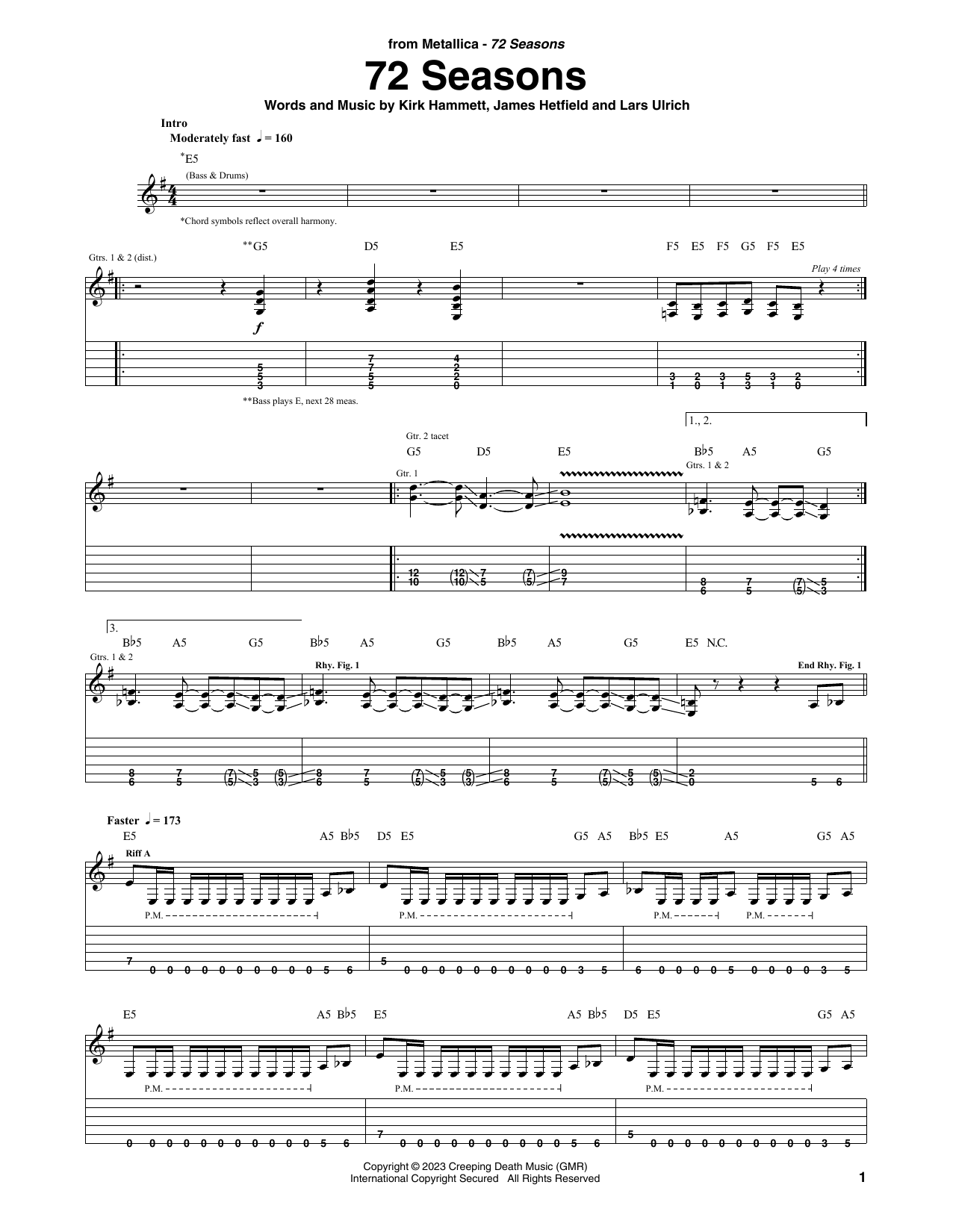 Metallica 72 Seasons Sheet Music
