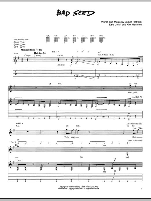 Metallica Bad Seed Sheet Music