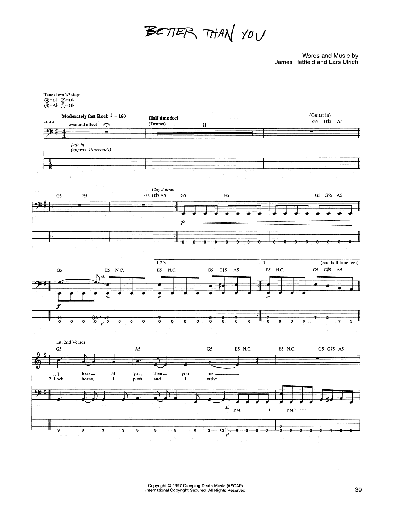 Metallica Better Than You Sheet Music