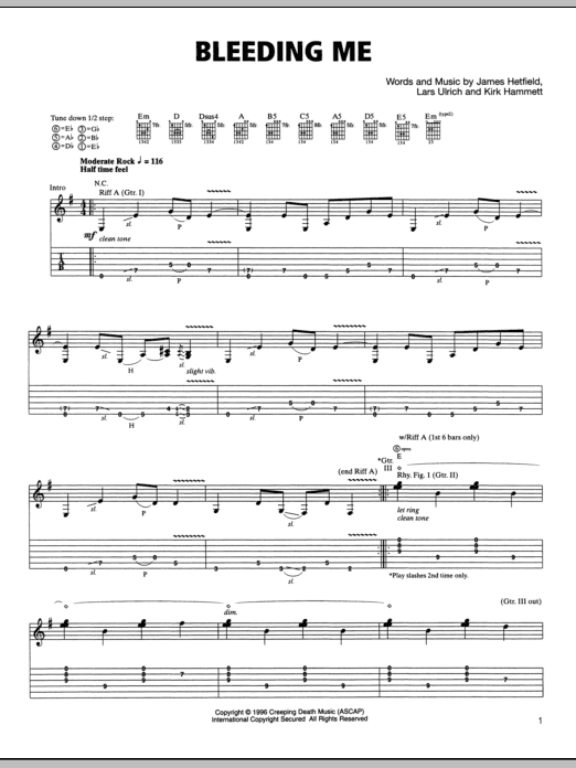 Metallica Bleeding Me Sheet Music