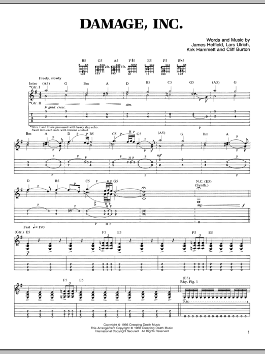 Metallica Damage, Inc. Sheet Music
