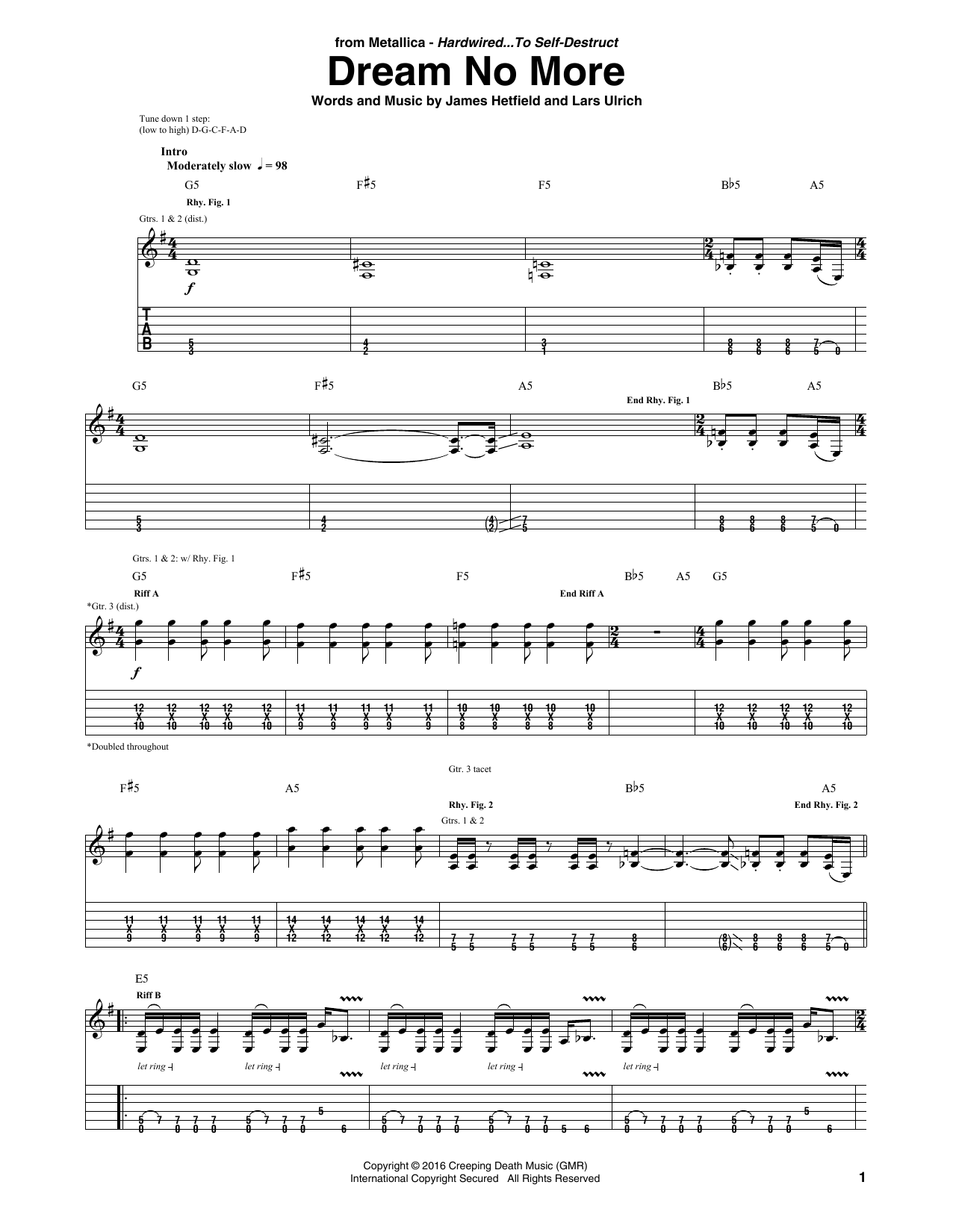 Metallica Dream No More Sheet Music