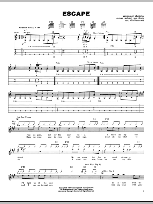 Metallica Escape Sheet Music