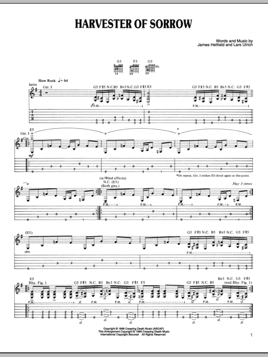 Metallica Harvester Of Sorrow Sheet Music