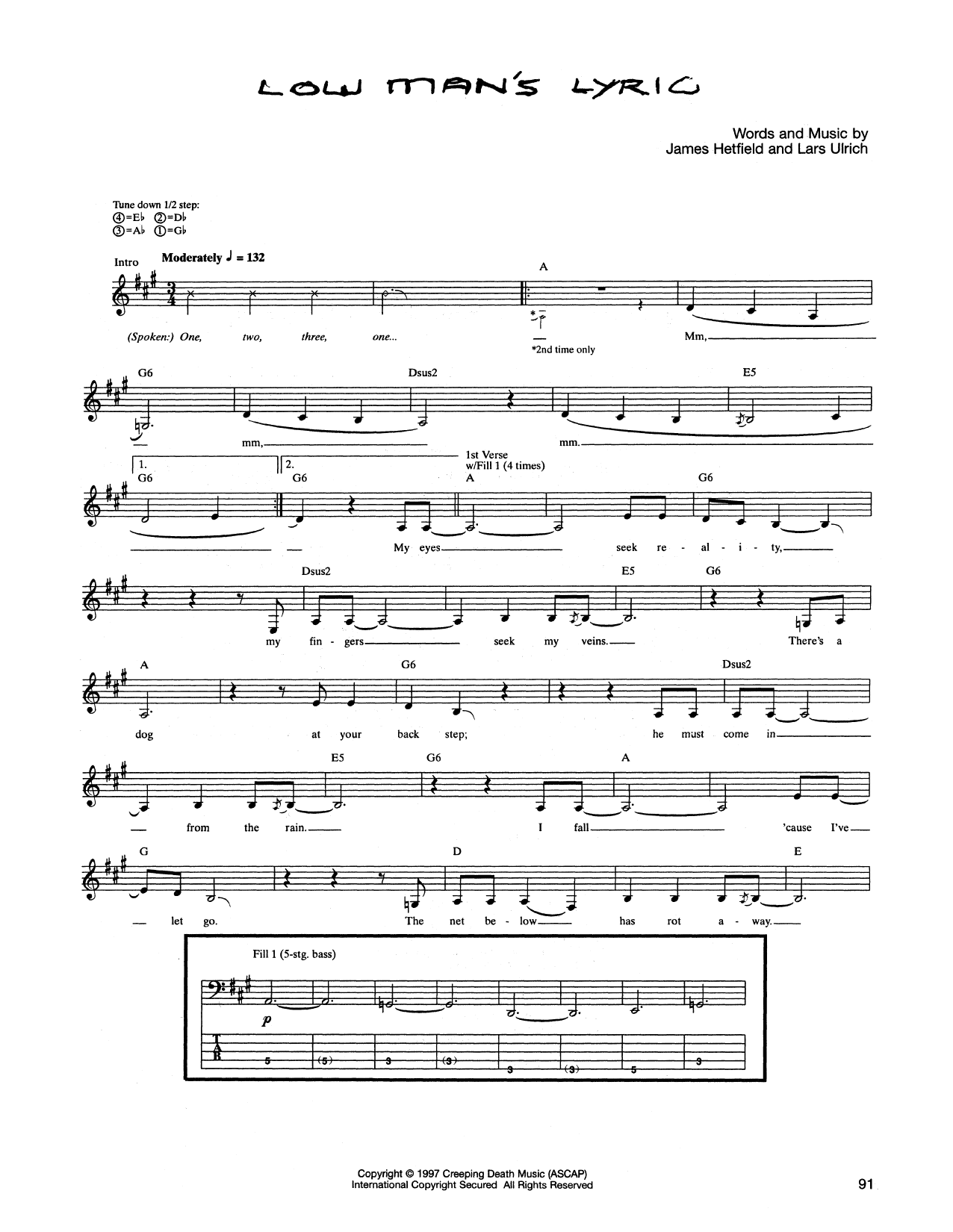 Metallica Low Man's Lyric Sheet Music