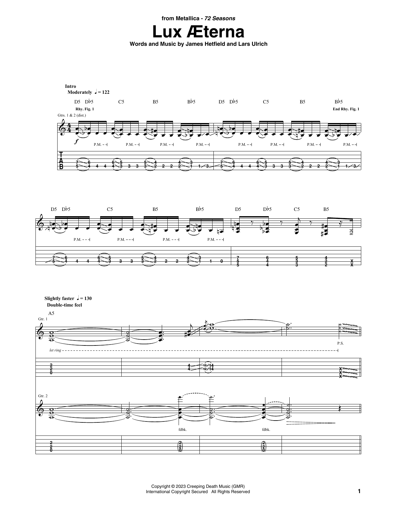 Metallica Lux Æterna Sheet Music