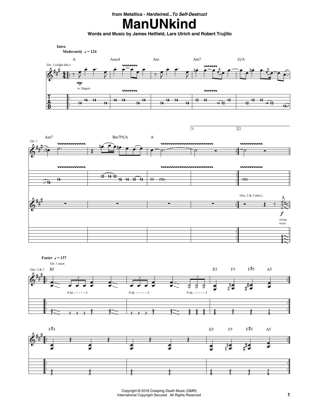 Metallica ManUNkind Sheet Music