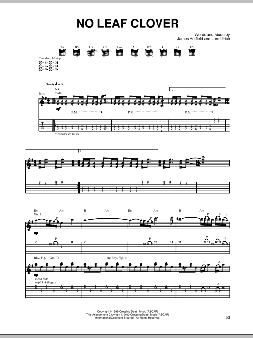 Metallica No Leaf Clover Sheet Music