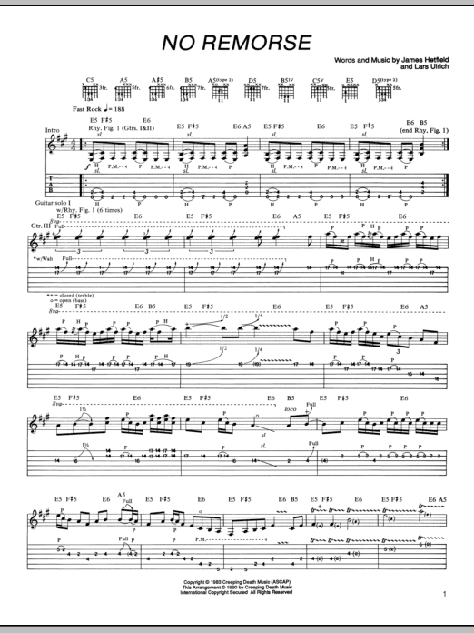 Metallica No Remorse Sheet Music