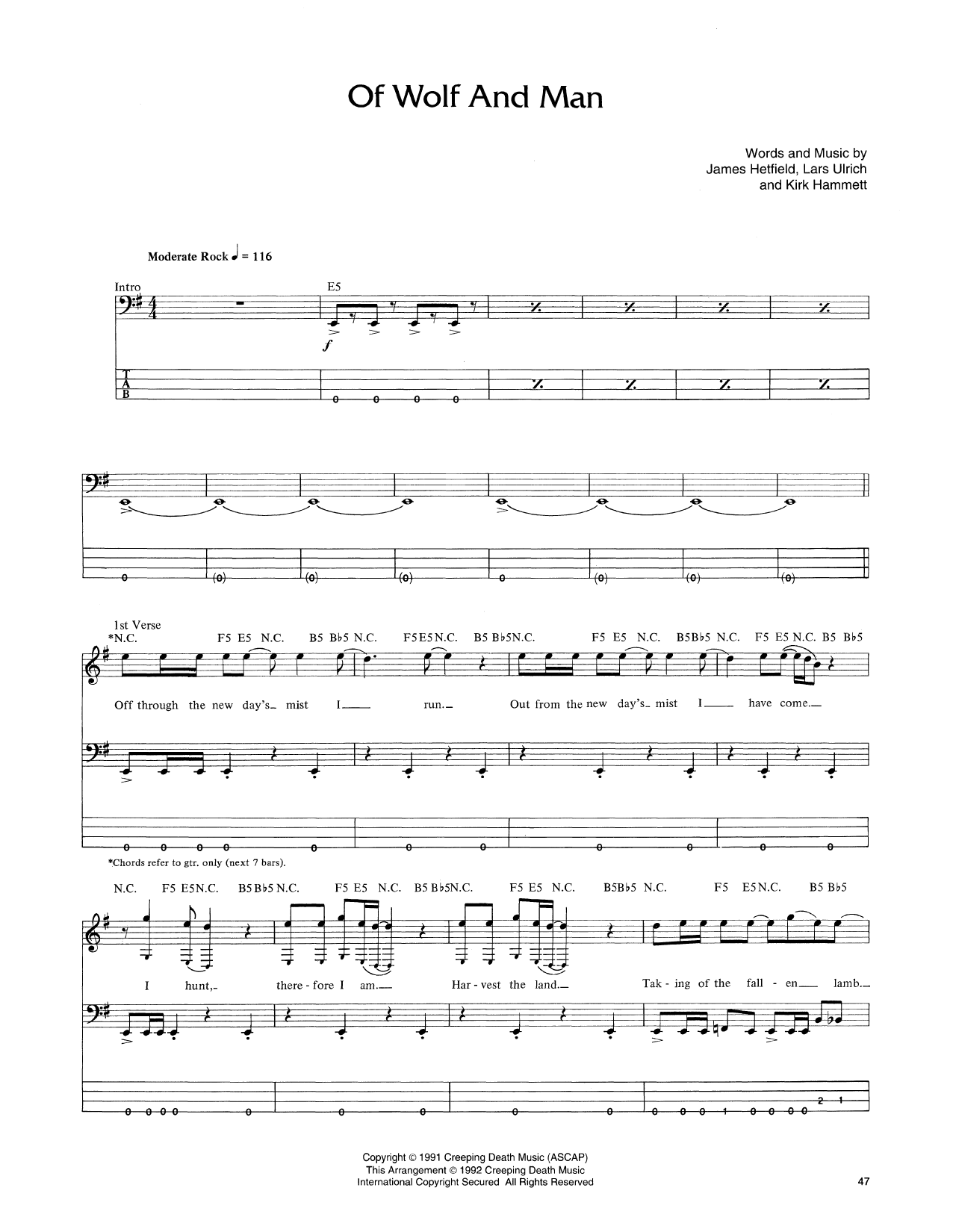 Metallica Of Wolf And Man Sheet Music