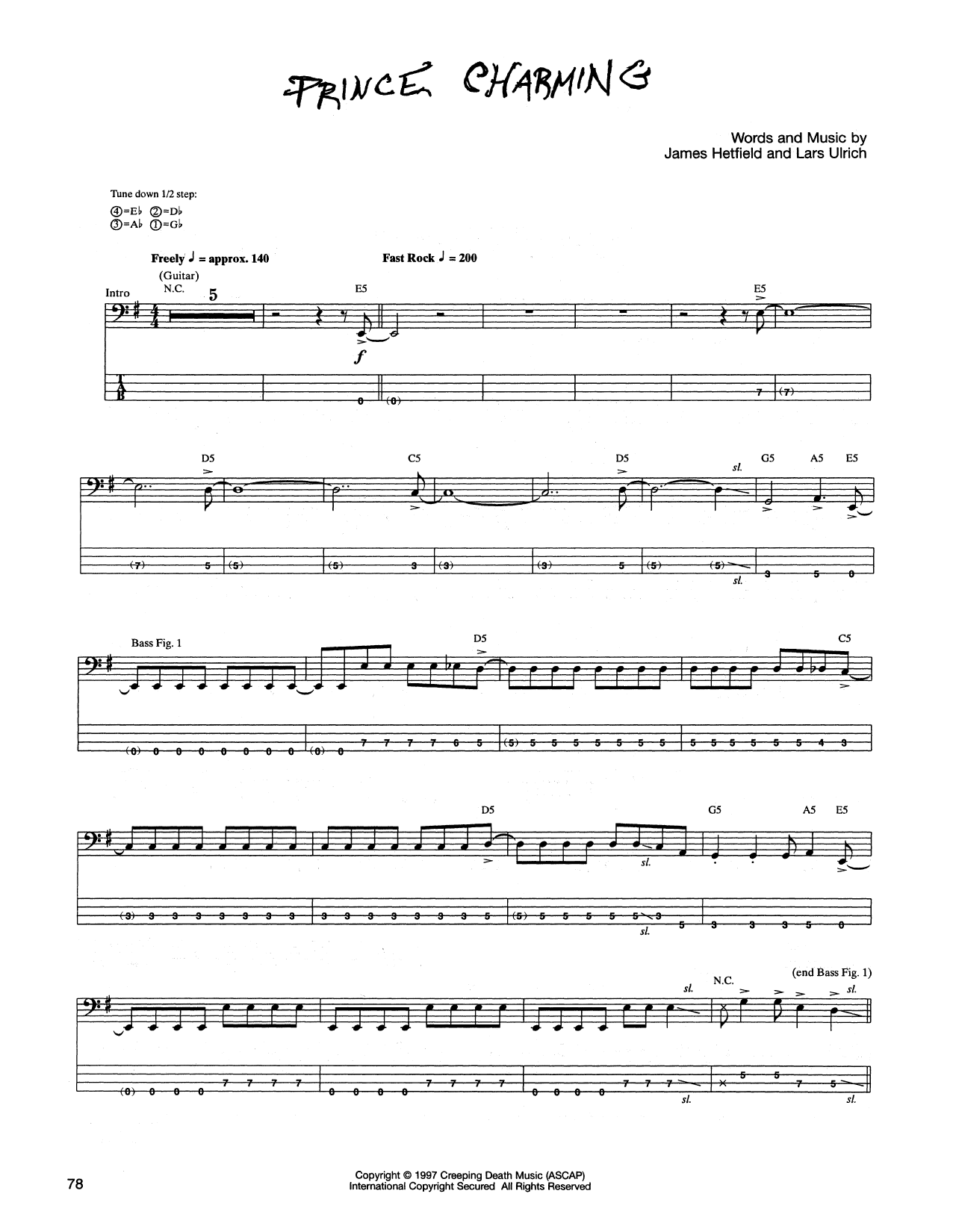 Metallica Prince Charming Sheet Music