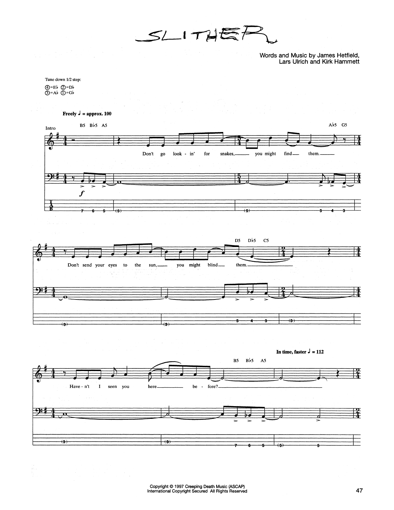 Metallica Slither Sheet Music