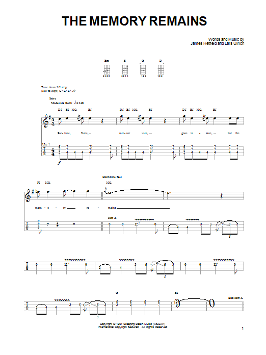 Metallica The Memory Remains Sheet Music